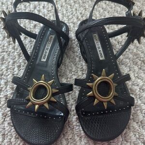 Manolo Blahnik Black and Gold Starburst Sandals